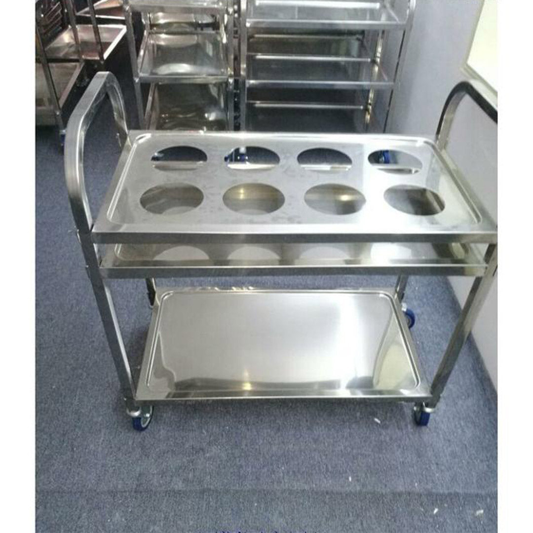 SOGA 2 Tier Stainless Steel 8 Compartment Kitchen Seasoning Car Service Trolley Condiment Holder Cart Spice Bowl