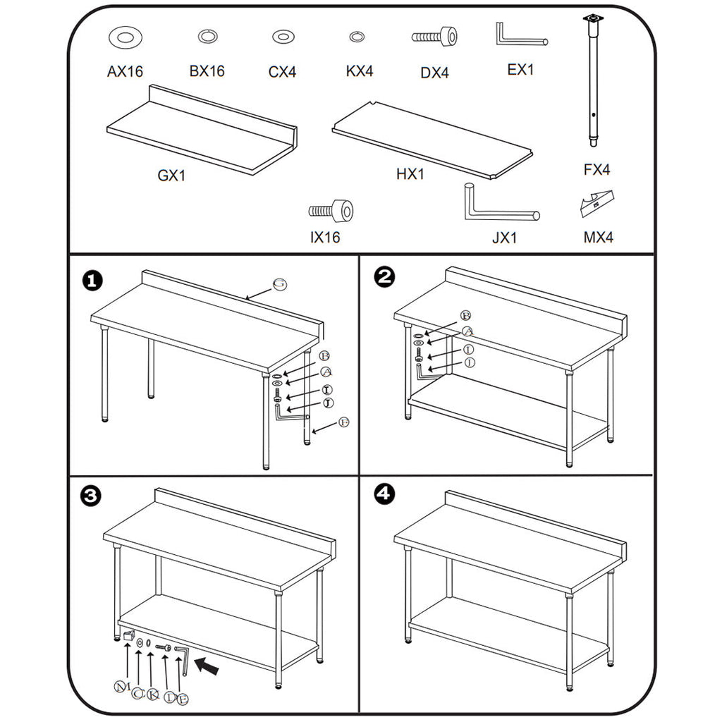 SOGA Commercial Catering Kitchen Stainless Steel Prep Work Bench Table with Back-splash 120*70*85cm