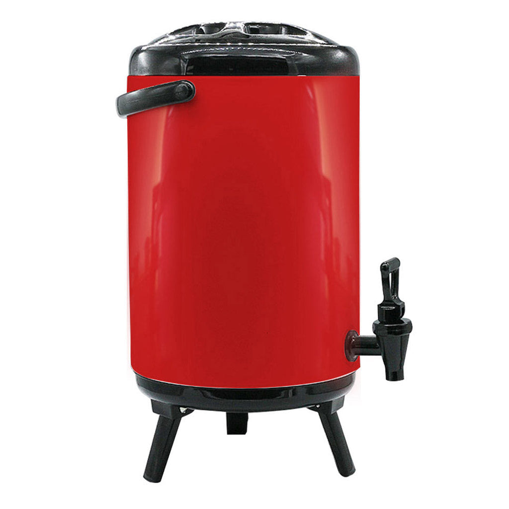 SOGA 2.6 Gal Stainless Steel Insulated Milk Tea Barrel Hot and Cold Beverage Dispenser Container with Faucet Red