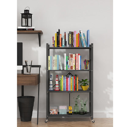 SOGA 2X 4 Tier Steel Black Foldable Display Stand Multi-Functional Shelves Portable Storage Organizer with Wheels