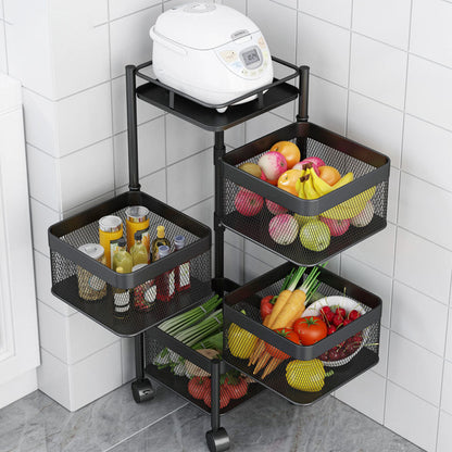 SOGA 2X 4 Tier Steel Square Rotating Kitchen Cart Multi-Functional Shelves Portable Storage Organizer with Wheels