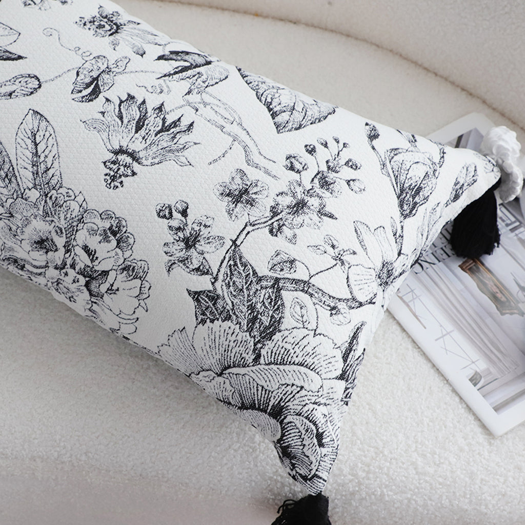 SOGA 2X 30x50cm Chic Botanical Bliss Rectangular Pillowcase with Tassel Accents