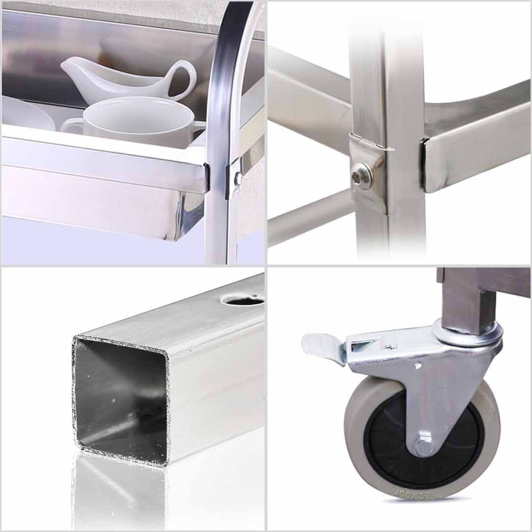 SOGA 2 Tier Stainless Steel Kitchen Trolley Bowl Collect Service FoodCart 95x50x95cm Large