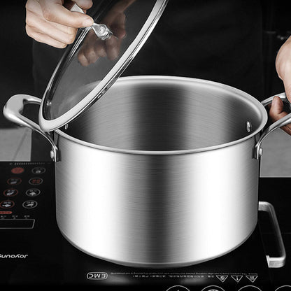 SOGA 20cm Stainless Steel Soup Pot Stock Cooking Stockpot Heavy Duty Thick Bottom with Glass Lid