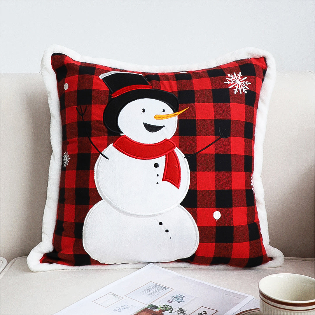 SOGA 45cm Holiday Snowman Pillowcase (Red Plaid)