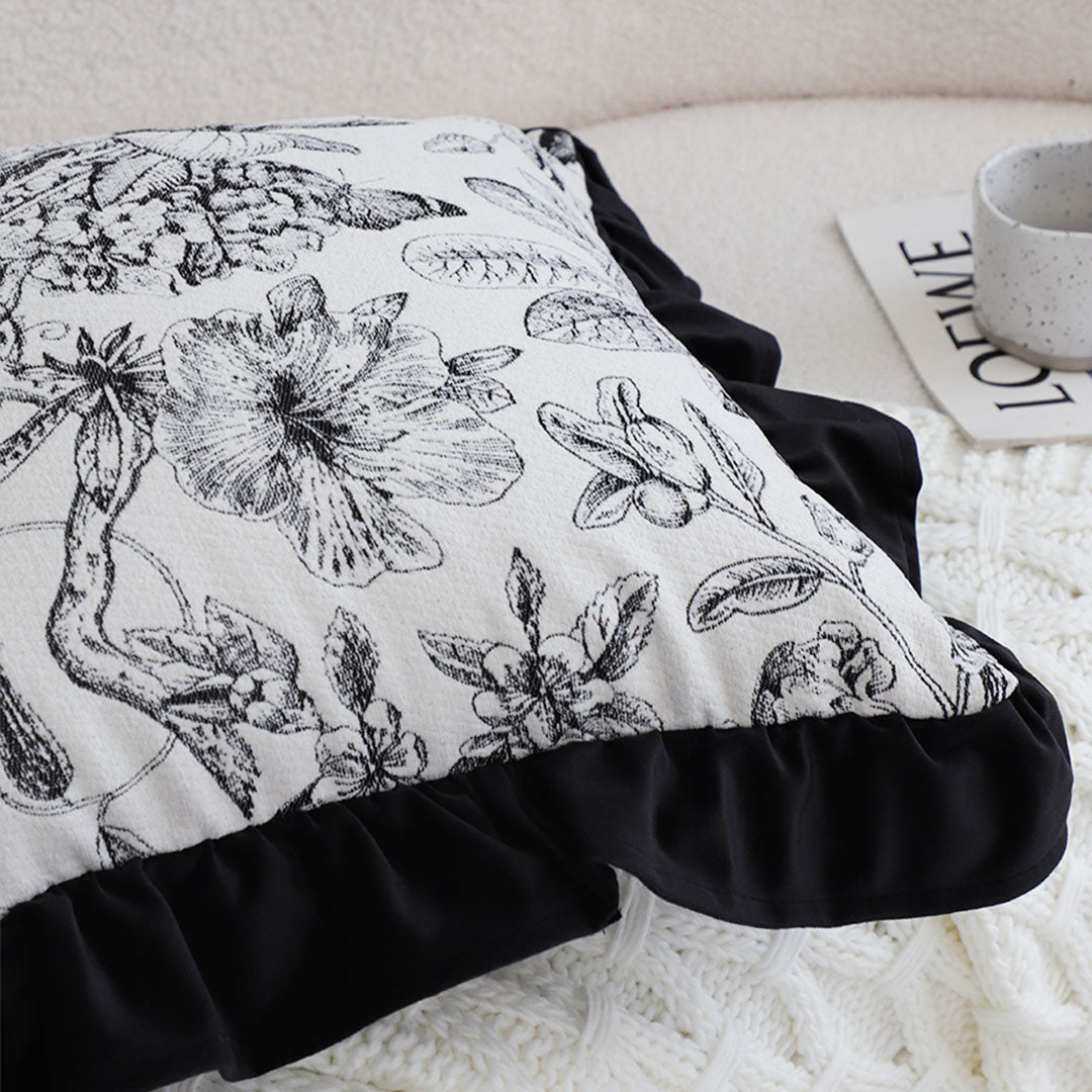 SOGA 45cm Chic Botanical Bliss Black & White Square Pillowcase