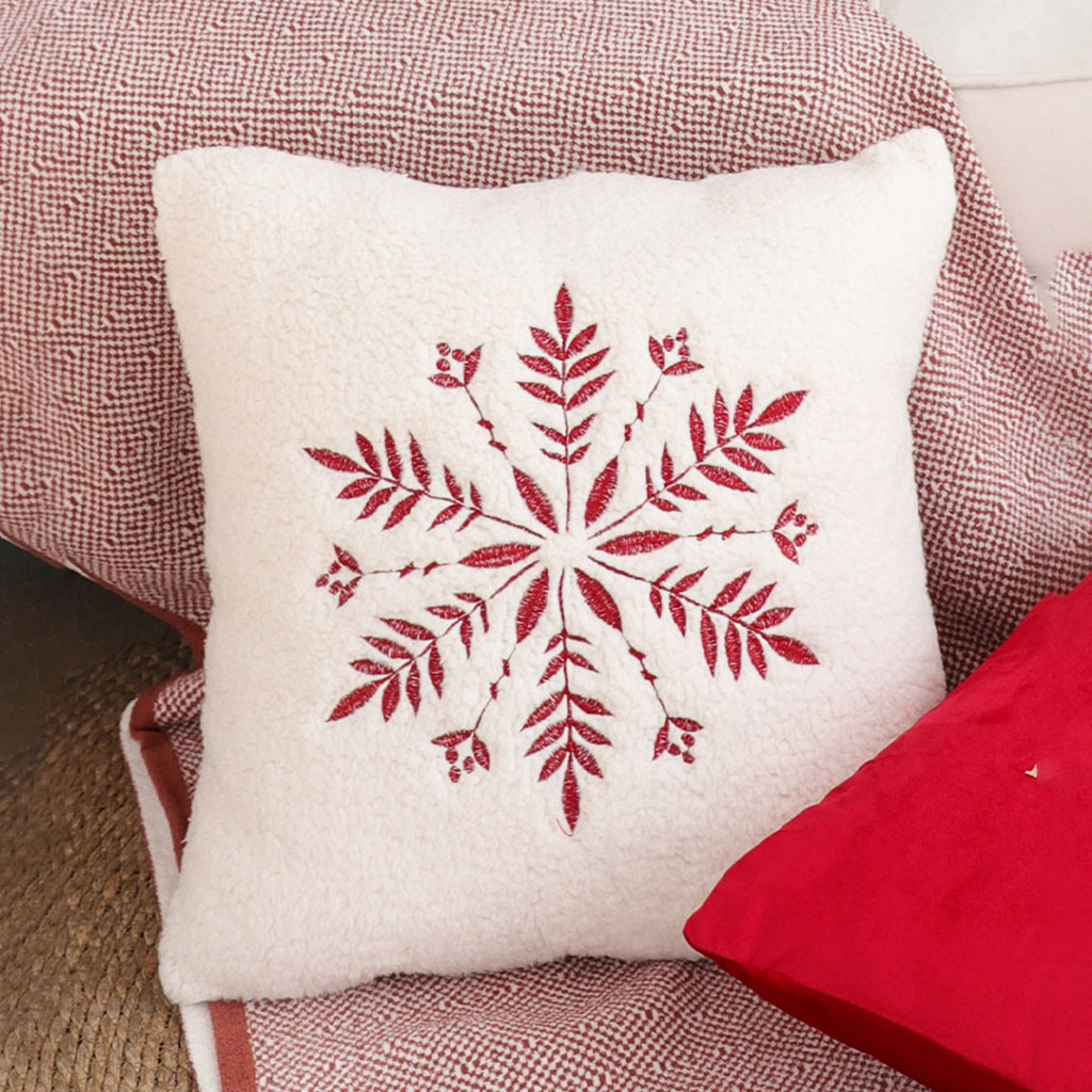 SOGA 45cm Christmas Snowflake Embroidered Faux Fur Throw Pillowcase