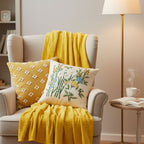 SOGA 3PC Cozy Home Set – Striped Flannel Throw Blanket with Decorative Pillow Covers (Botanical Garden & Diamond Elegance Design)