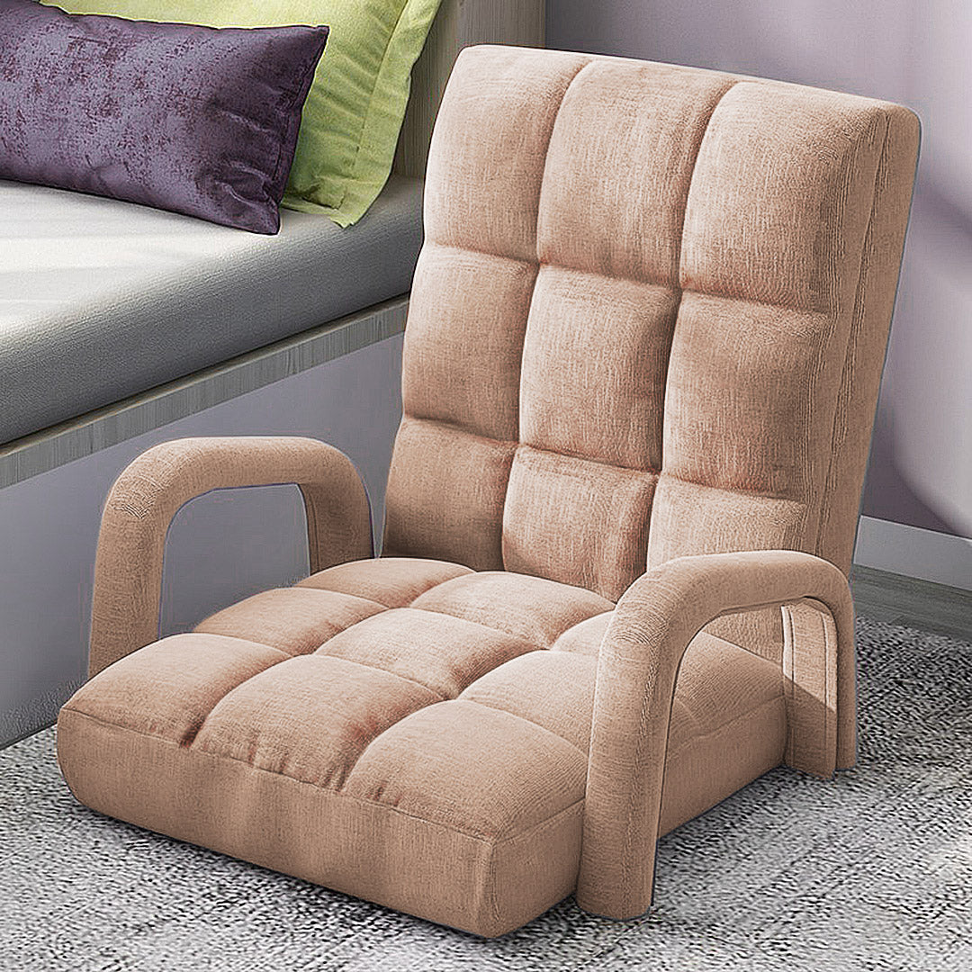 SOGA 4X Foldable Lounge Cushion Adjustable Floor Lazy Recliner Chair with Armrest Khaki