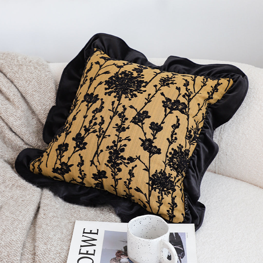 SOGA 45cm Elegant Black & Gold Floral Velvet Pillowcase