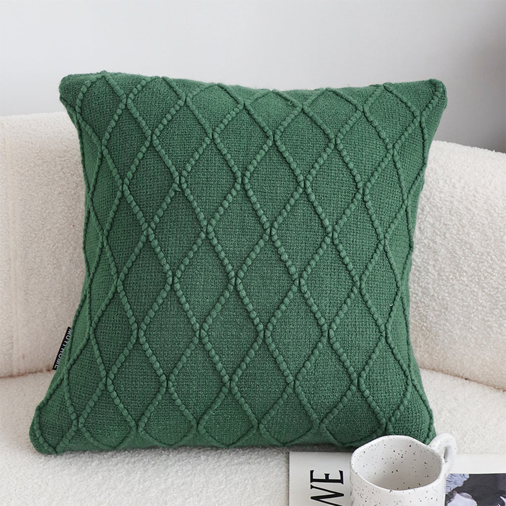 SOGA 2X 45cm Forest Green Diamond Knit Pillowcase