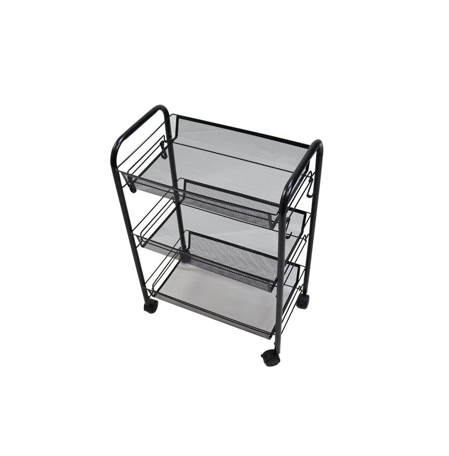 SOGA 2X 3 Tier Steel Black Bee Mesh Kitchen Cart Multi-Functional Shelves Portable Storage Organizer with Wheels