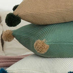 SOGA 45cm Ribbed Knit Pillowcase with Pom-Poms (Sage Green)