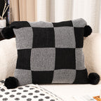 SOGA 45cm Modern Comfort Black & Gray Gingham Pillowcase with Pom Poms