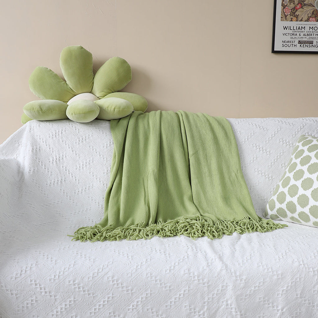SOGA Acrylic Knitted Throw Blanket – Solid Warm Cozy Woven Cover with Fringes for Couch, Bed, Sofa, Home Decor, Green