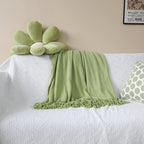 SOGA Acrylic Knitted Throw Blanket – Solid Warm Cozy Woven Cover with Fringes for Couch, Bed, Sofa, Home Decor, Green