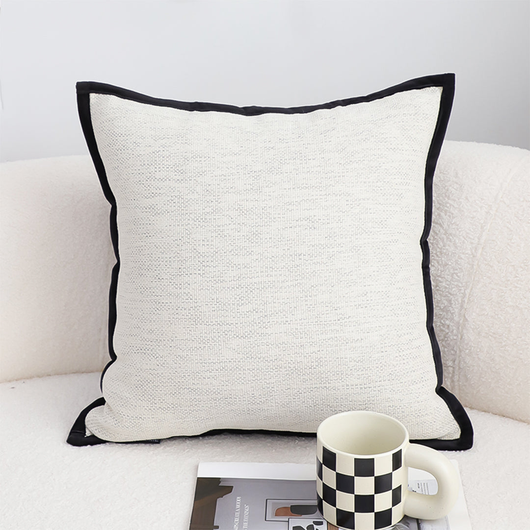 SOGA 45cm Minimalist Cream Pillowcase with Black Piping