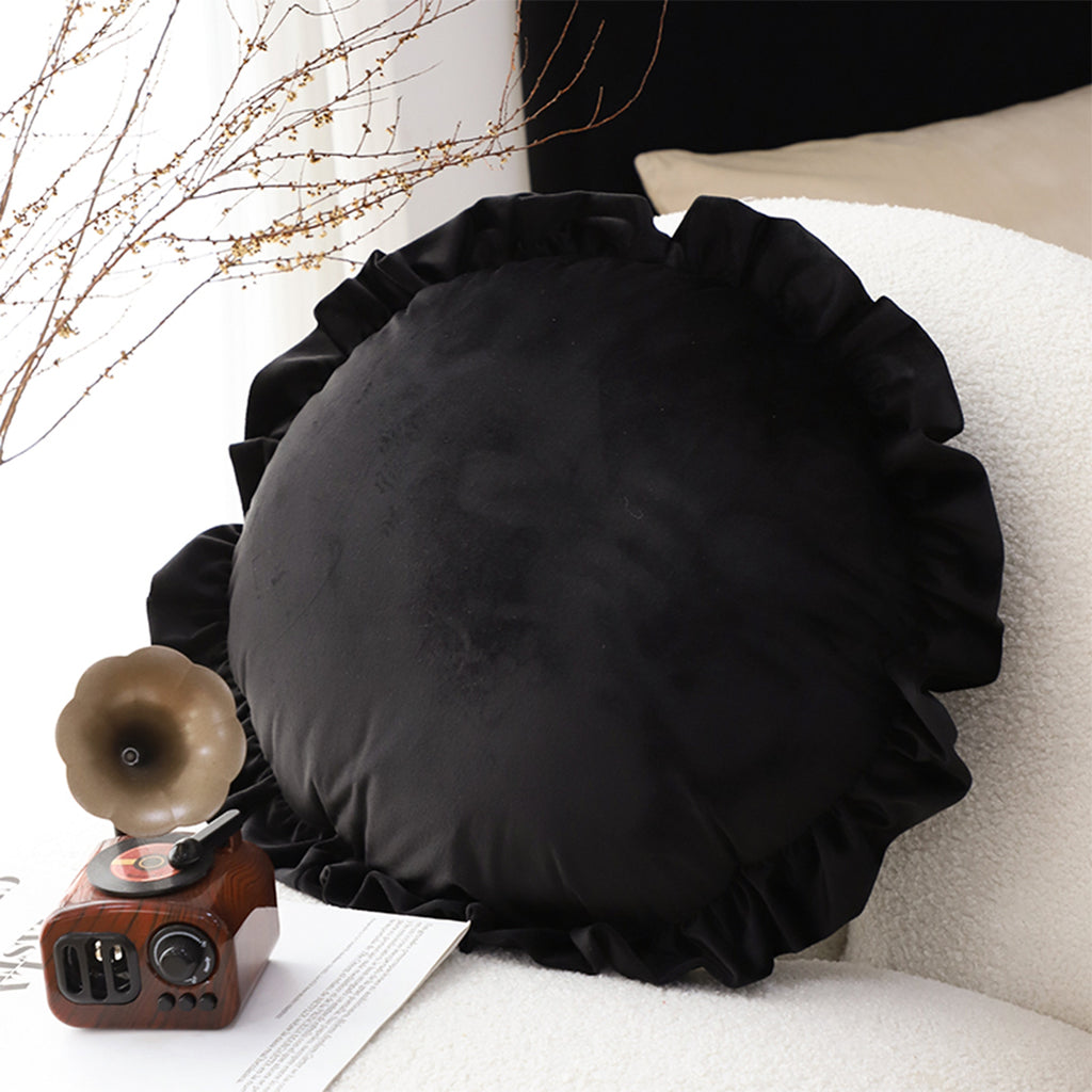 SOGA 45cm Black Vintage Lotus Edge Round Pillowcase – Butterfly Accent