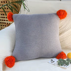 SOGA 45cm Ribbed Knit Pillowcase with Pom-Poms (Light Gray)