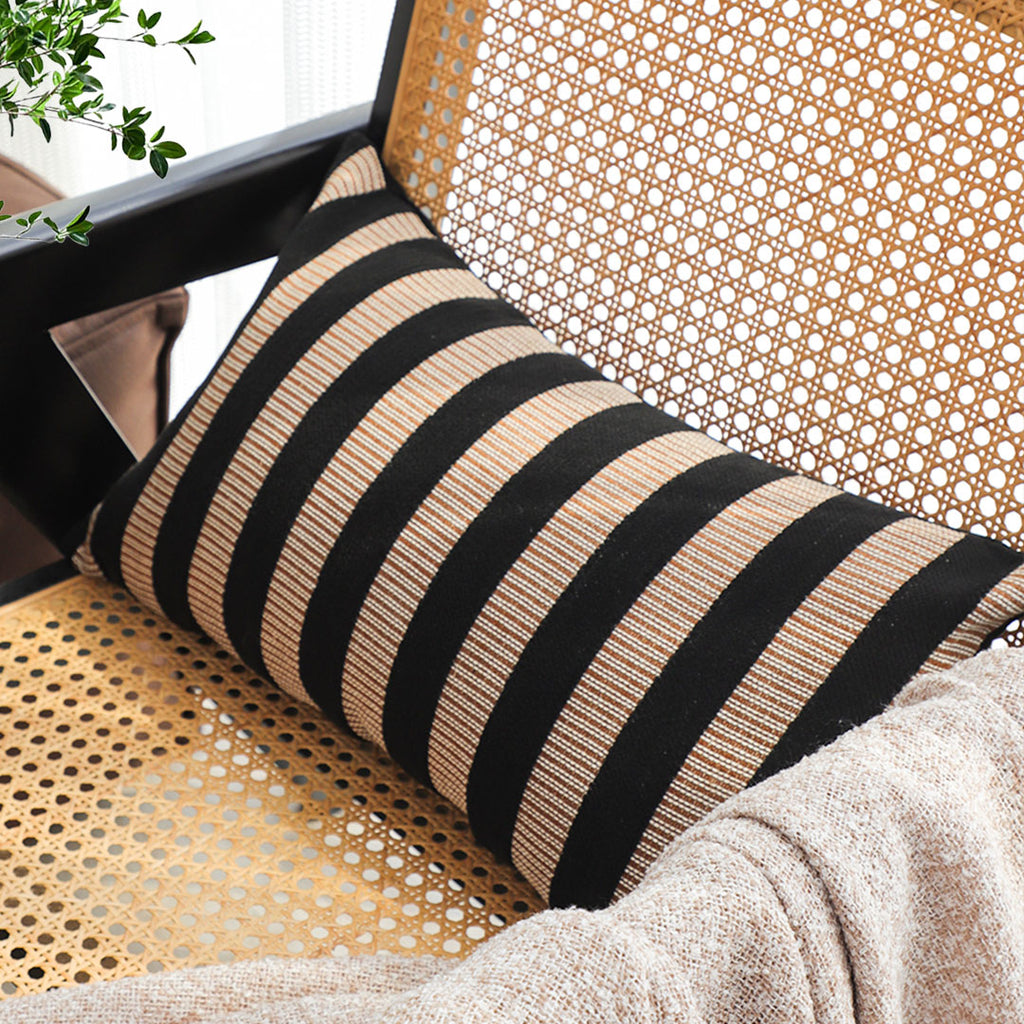 SOGA 30x50cm Black & Tan Striped Rectangular Pillowcase