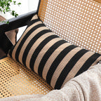 SOGA 30x50cm Black & Tan Striped Rectangular Pillowcase