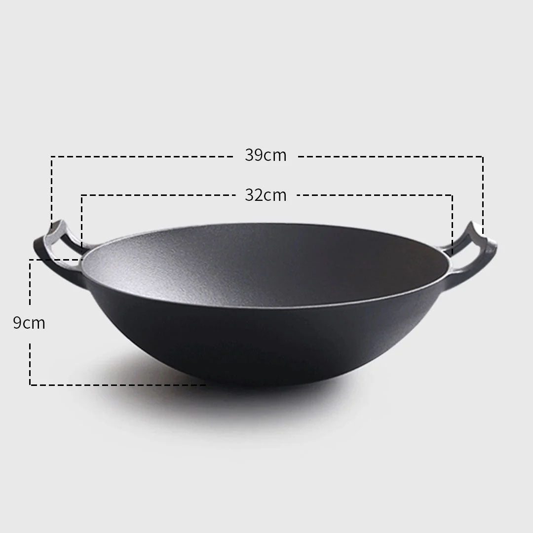 SOGA 32cm Commercial Cast Iron Wok FryPan Fry Pan with Double Handle