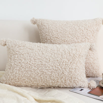 SOGA 30x50cm Cream Bouclé Lumbar Pillow with Corner Tassels