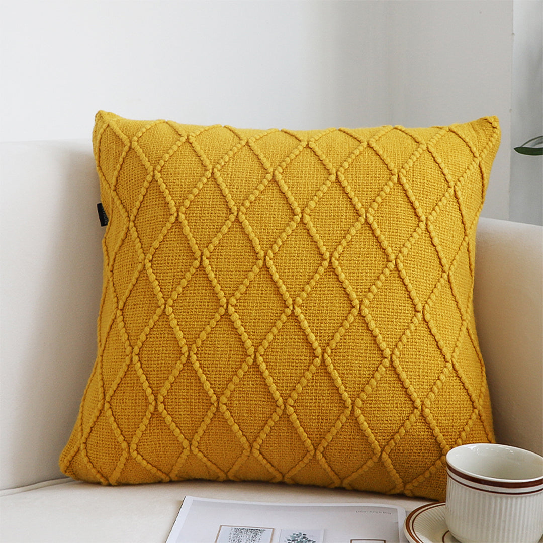 SOGA 2X 45cm Sunshine Yellow Diamond Knit Pillowcases – Soft Decorative Cushion Covers for Sofa, Bed & Home Décor