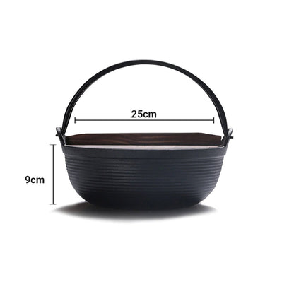 SOGA 25cm Cast Iron Japanese Style Sukiyaki Tetsu Nabe Shabu Hot Pot with Wooden Lid