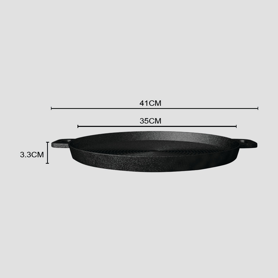 SOGA 2X 35cm Round Ribbed Cast Iron Frying Pan Skillet Steak Sizzle Platter with Handle