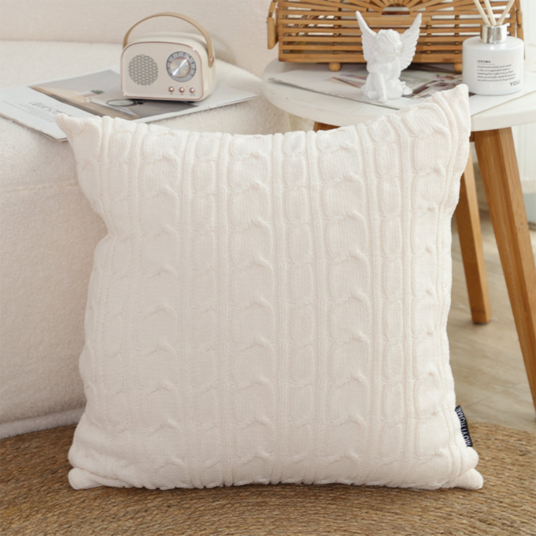 SOGA 45cm Classic Cream Cable Knit Decorative Pillowcase