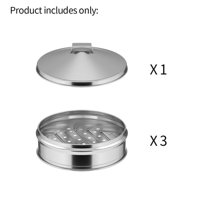 SOGA 2X 3 Tier Stainless Steel Steamers With Lid Work inside of Basket Pot Steamers 28cm