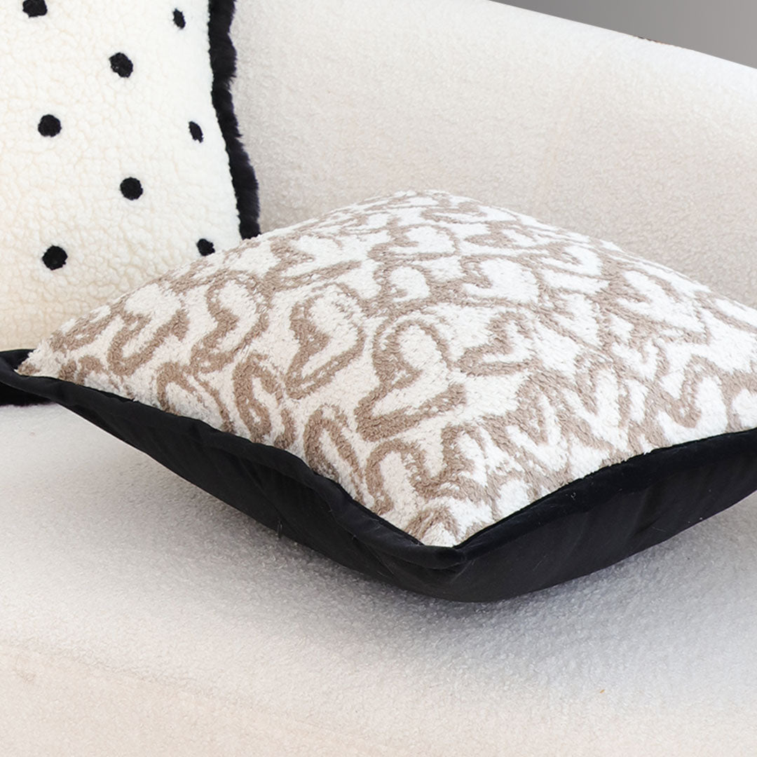 SOGA 2X 45cm Heart Patterned Off-White Square Pillowcase with Black Trim