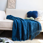 SOGA Diamond Pattern Knitted Throw Blanket – Warm Cozy Woven Cover for Couch, Bed, Sofa & Home Décor with Tassels, Royal Blue