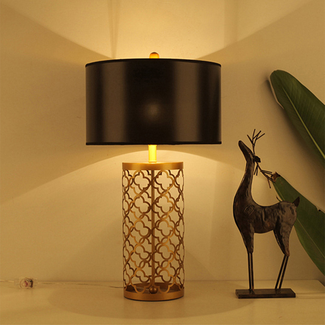 SOGA Golden Hollowed Out Base Table Lamp with Dark Shade