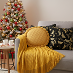 SOGA 4PC Yellow Diamond Knitted Throw Blanket with Tassels, 2x 45cm Vintage Butterfly & 45cm Quilted Luxury Pillowcases