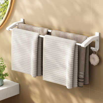 SOGA 2X 52cm White Wall-Mounted Double Pole Towel Holder Bathroom Organiser Rail Hanger with Hooks