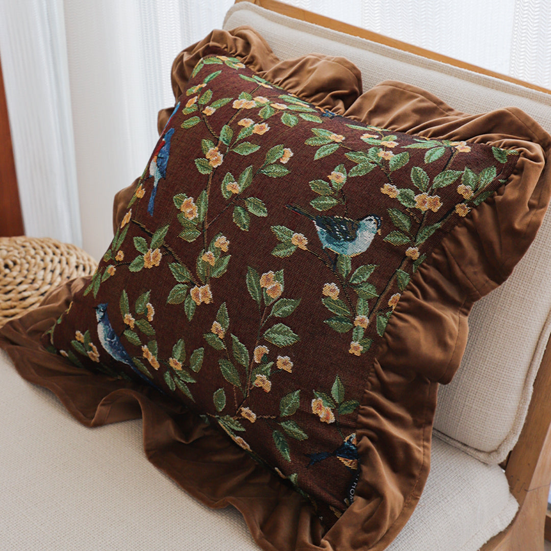 SOGA 2X 45cm “Enchanted Garden” Bird & Floral Ruffled Throw Pillowcase
