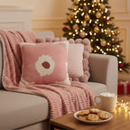 SOGA 3PC Cozy Pink Set – Flannel Throw Blanket with Pillow Covers (Ribbed Pom-Poms & Blush Bloom Design)