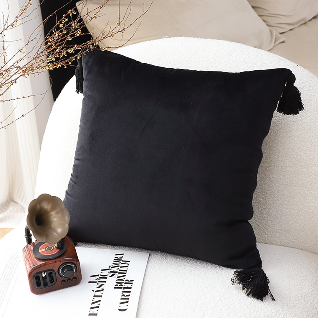 SOGA 45cm Black Velvet Butterfly Tassel Pillowcase – Vintage Accent