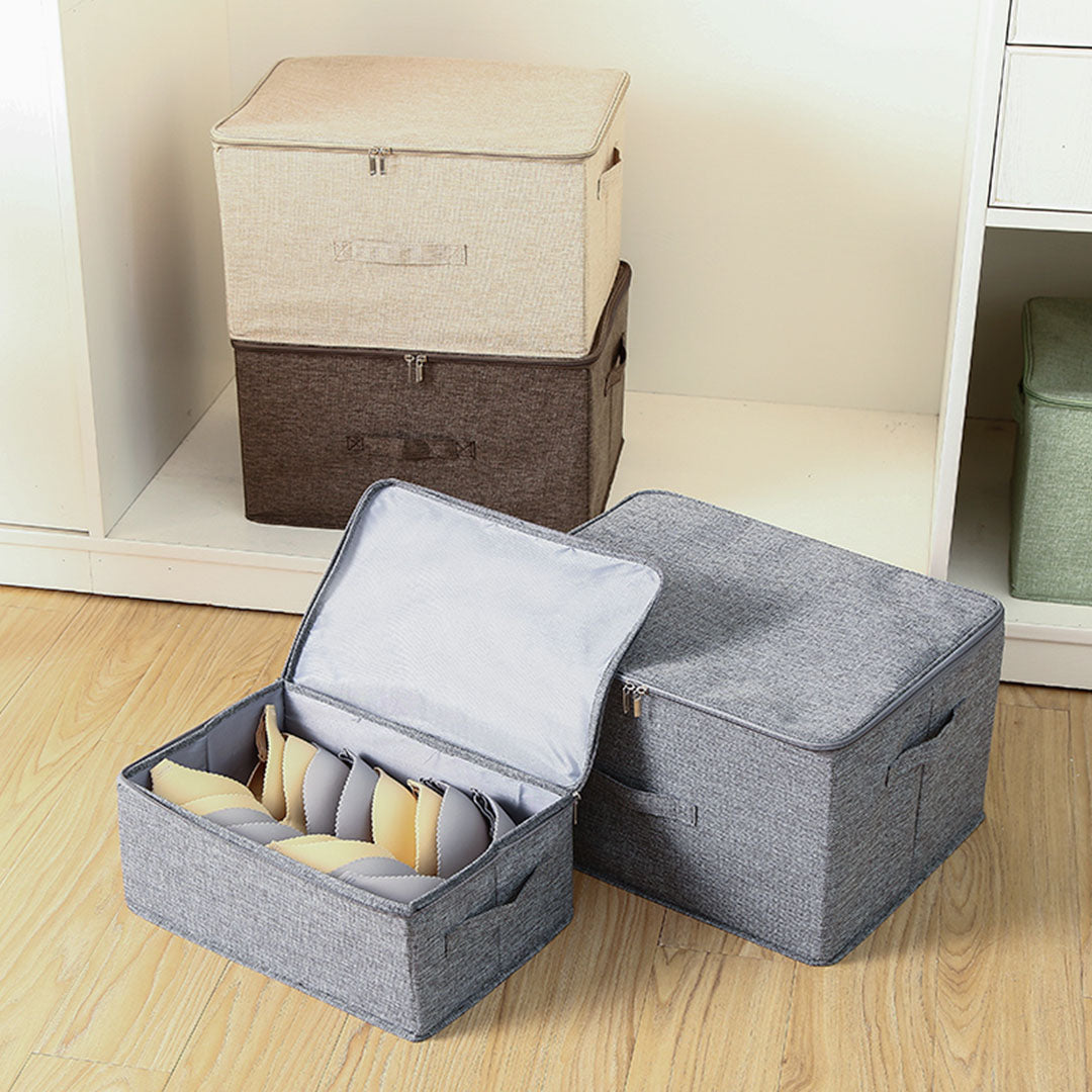 SOGA 2X Grey Large Portable Double Zipper Storage Box Moisture Proof Clothes Basket Foldable Home Organiser