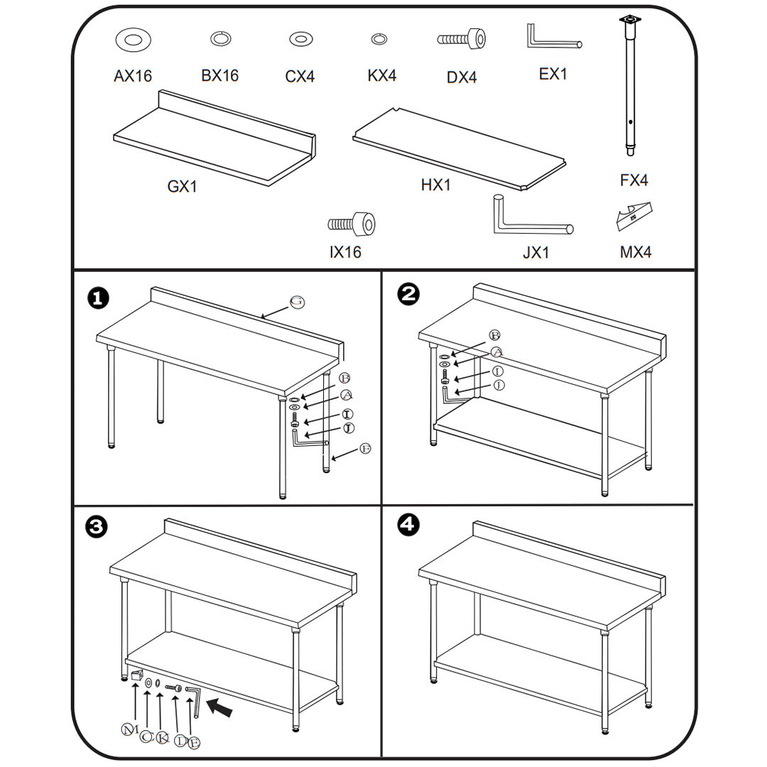 SOGA Commercial Catering Kitchen Stainless Steel Prep Work Bench Table with Back-splash 80*70*85cm