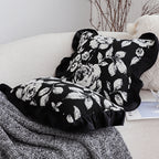 SOGA 30x50 Rectangular Rustic Black Floral Ruffle Pillow Cover