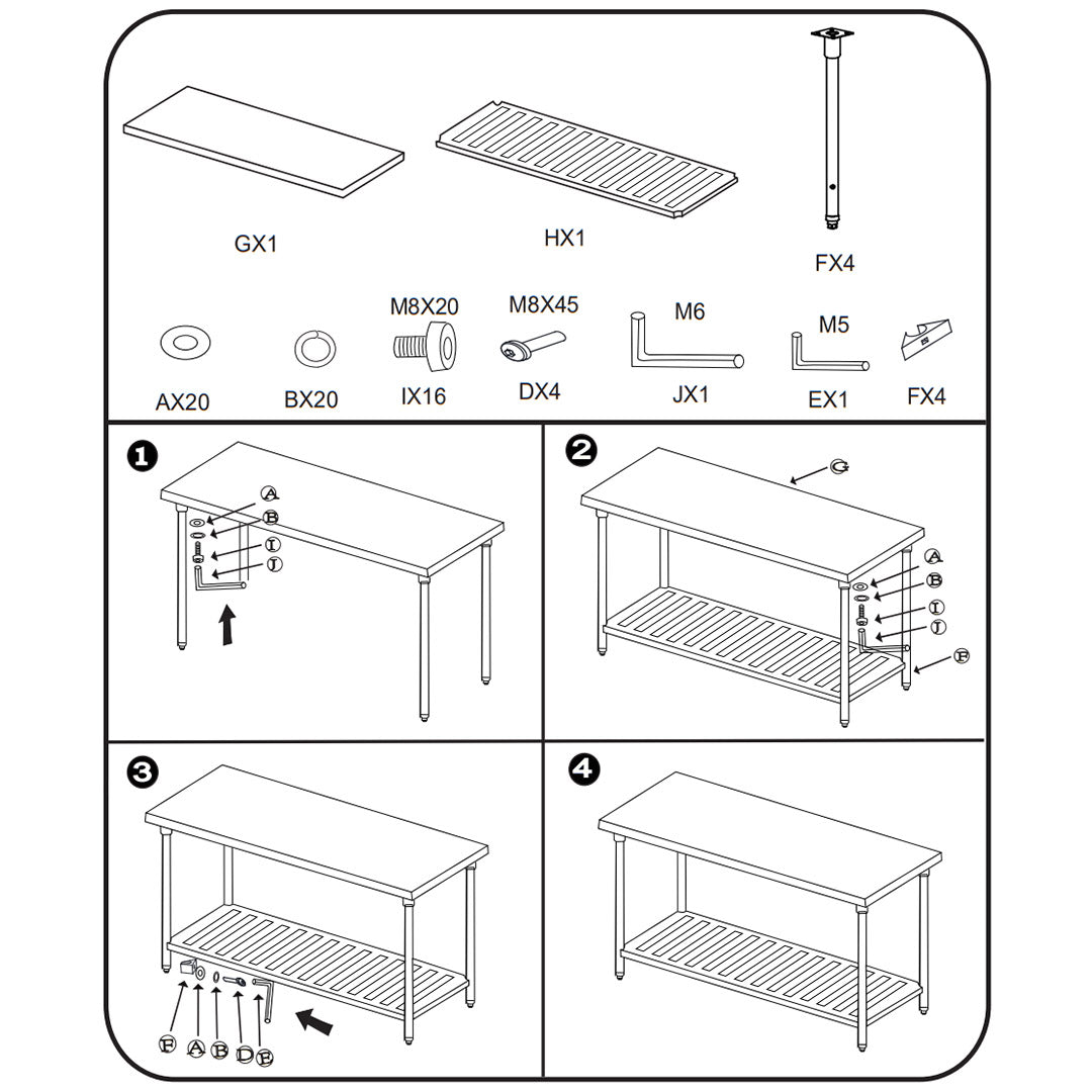 SOGA Commercial Catering Kitchen Stainless Steel Prep Work Bench Table 100*70*85cm