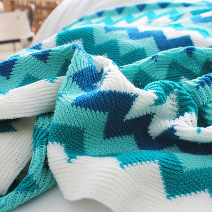 SOGA 2X 220cm Blue Zigzag Striped Throw Blanket Acrylic Wave Knitted Fringed Woven Cover Couch Bed Sofa Home Decor