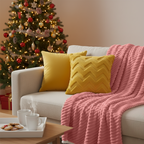 SOGA 3PC Cozy Set – Pink Flannel Throw Blanket with Pillow Covers (Chevron & Yellow Velvet Design)