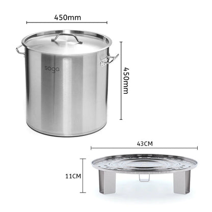 SOGA 50L Stainless Steel Stock Pot with One Steamer Rack Insert Stockpot Tray