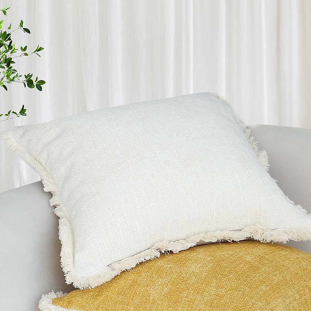 SOGA 42X45 Premium Linen Throw Pillow Cover with Fringe Trim - Cream White