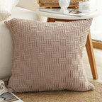 SOGA 45cm Woven Grid Knit Decorative Pillowcase - Taupe Beige