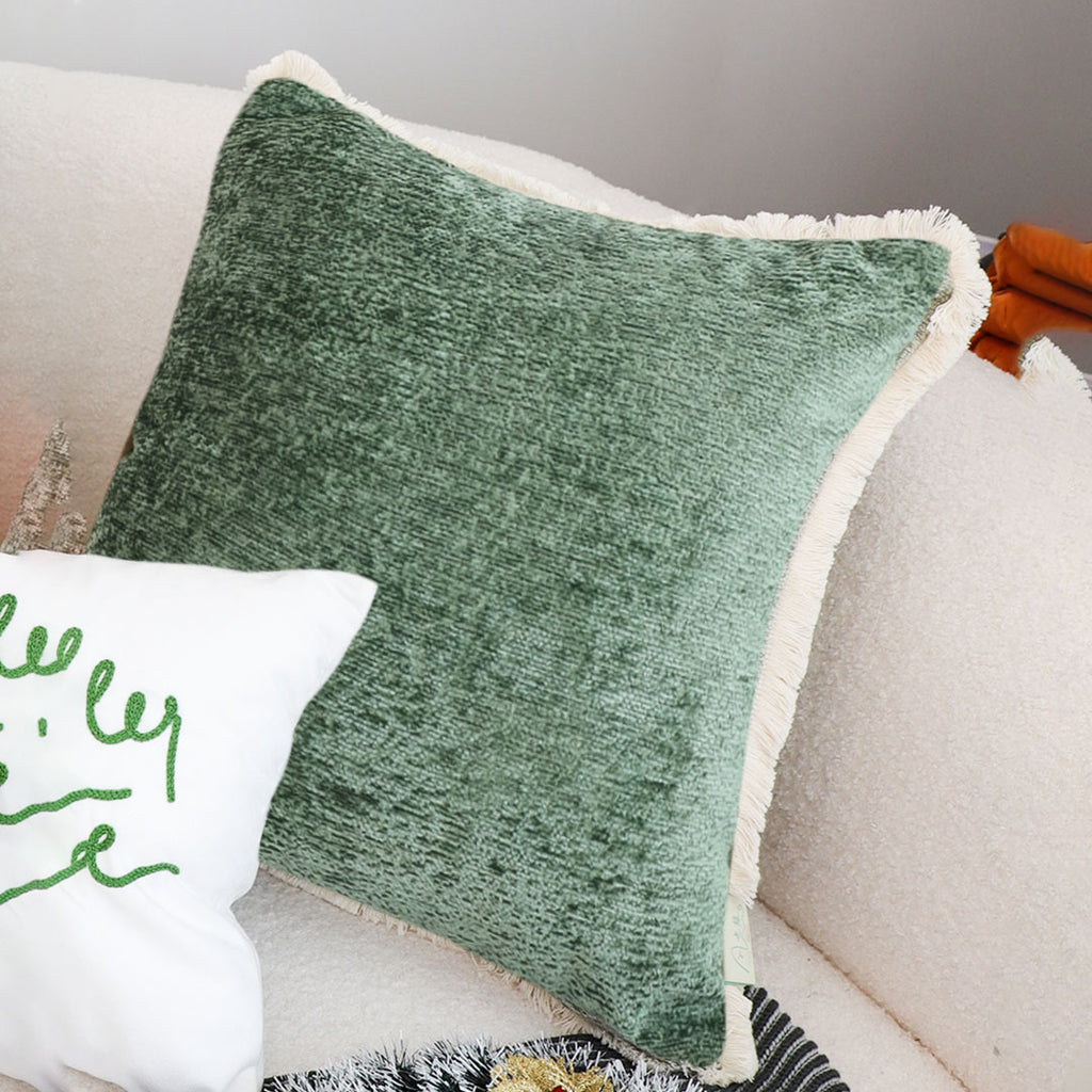 SOGA 45cm Emerald Green polyester Pillowcases with Fringed Edge